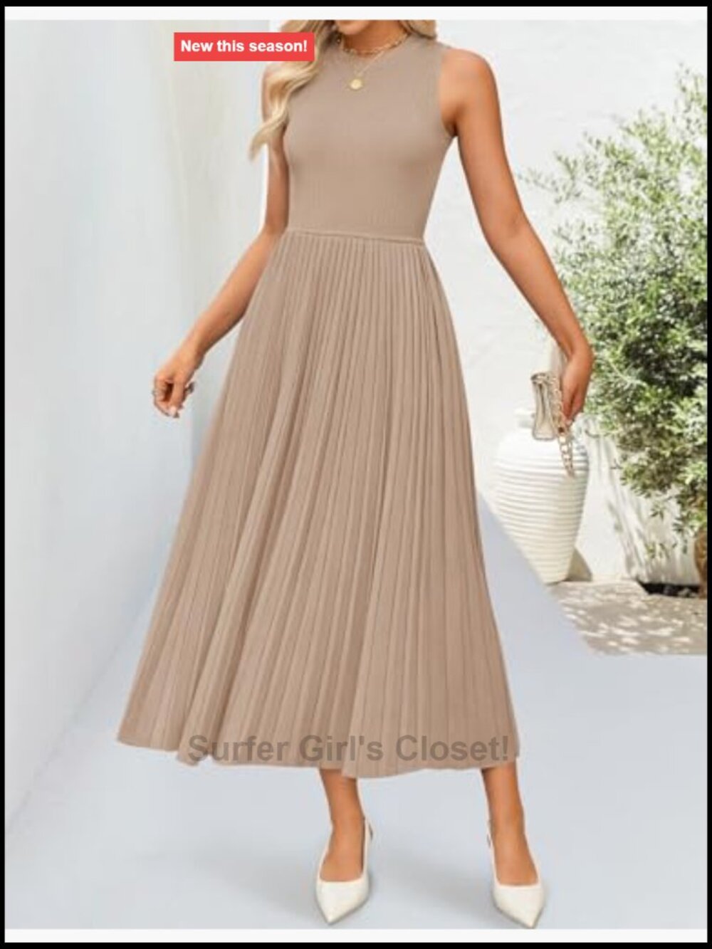 Sleeveless Knit Midi A-Line Pleated Dress Casual Business Party - Picture 3 of 7